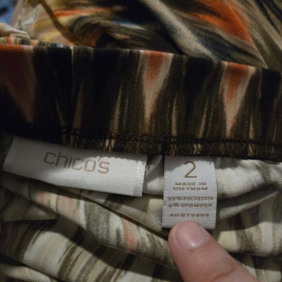 Chicos pants womens size large 2 orange blue palazzo pullon wide leg psychedelic - Picture 6 of 8